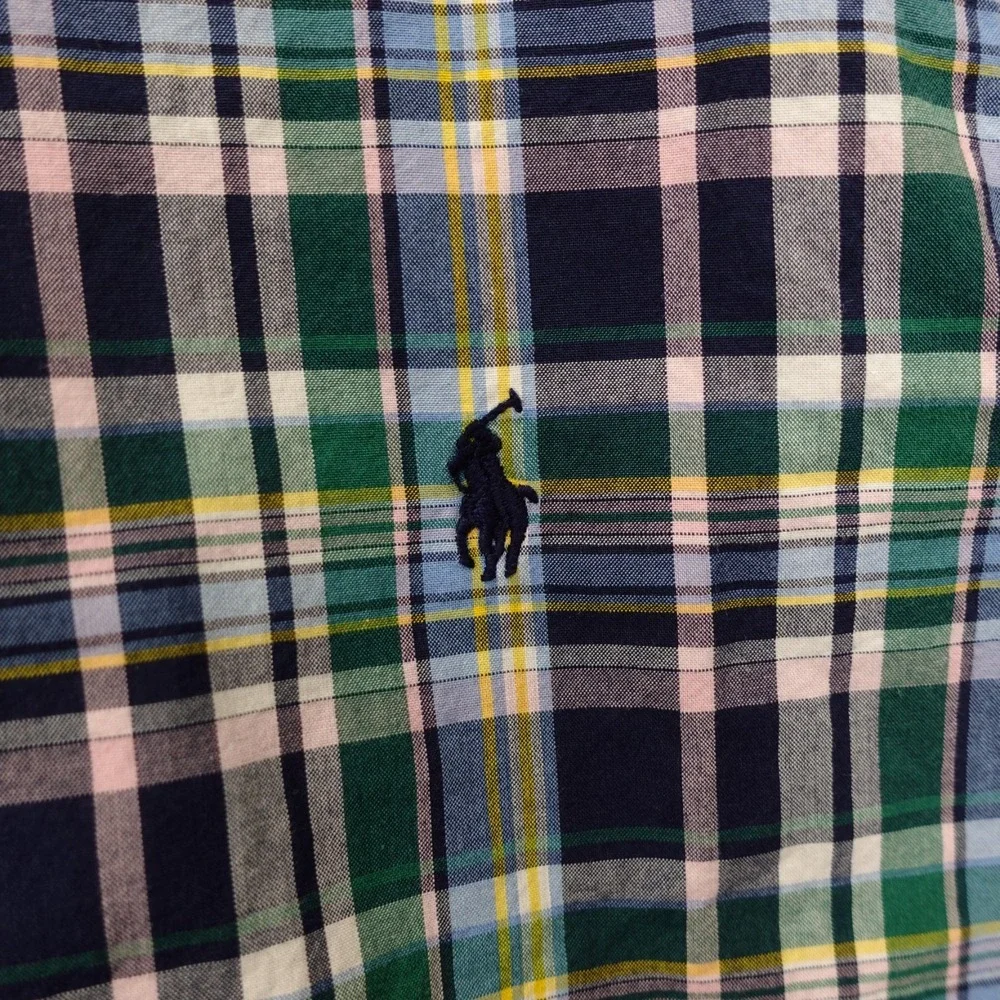 Oxford Button Down‎ Shirt Boys 6 Green Blue Tartan Plaid RALPH LAUREN Pony RL